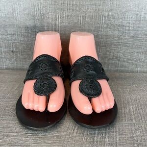 Jack Rogers sz 6 black leather whipstitch wedge flip flop sandals